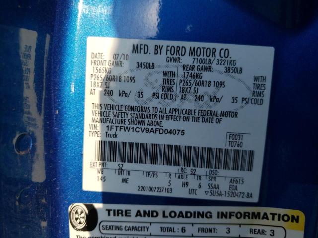 Photo 10 from auction – 2010 FORD F150 SUPER with VIN 1FTFW1CV9AFD04075