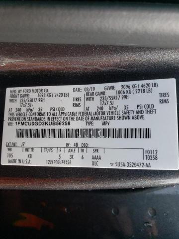 Photo 10 from auction – 2019 FORD ESCAPE SE with VIN 1FMCU0GD3KUB56258