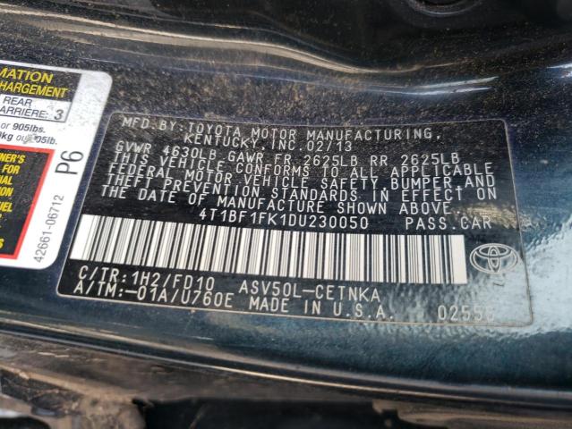 Photo 10 from auction – 2013 TOYOTA CAMRY L with VIN 4T1BF1FK1DU230050