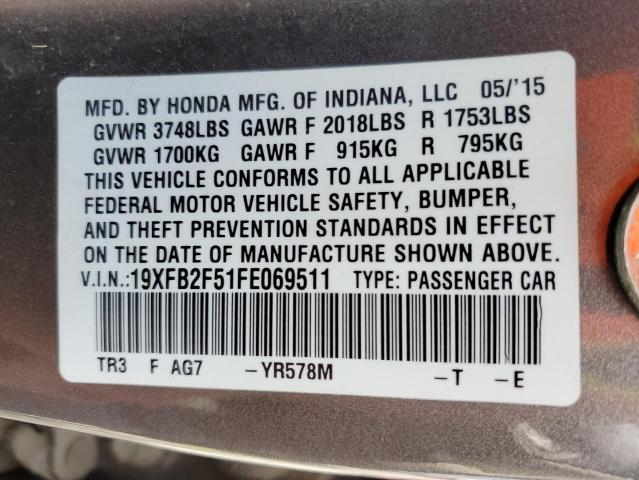 Photo 10 from auction – 2015 HONDA CIVIC LX with VIN 19XFB2F51FE069511