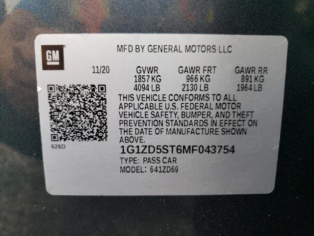 Photo 10 from auction – 2021 CHEVROLET MALIBU LT with VIN 1G1ZD5ST6MF043754