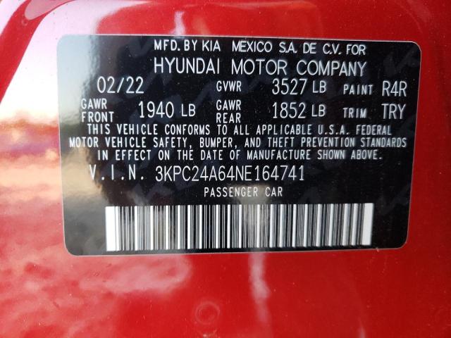 Photo 10 from auction – 2022 HYUNDAI ACCENT SE with VIN 3KPC24A64NE164741