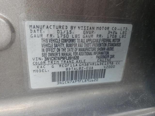Photo 10 from auction – 2015 NISSAN VERSA S with VIN 3N1CN7AP9FL891620