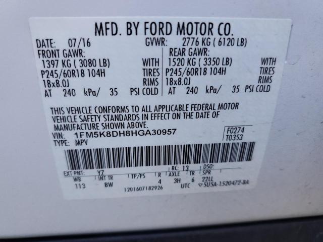 Photo 10 from auction – 2017 FORD EXPLORER X with VIN 1FM5K8DH8HGA30957