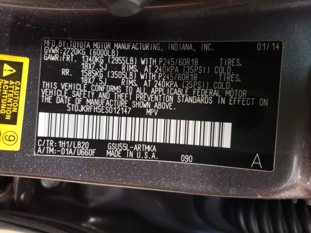 Photo 10 from auction – 2014 TOYOTA HIGHLANDER with VIN 5TDJKRFH5ES012147