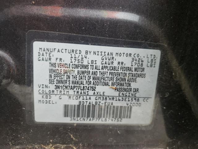 Photo 10 from auction – 2015 NISSAN VERSA S with VIN 3N1CN7AP7FL874752