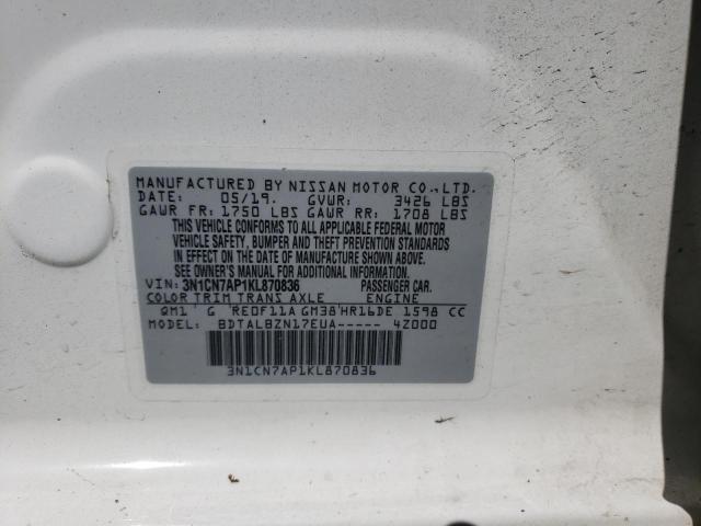 Photo 10 from auction – 2019 NISSAN VERSA S with VIN 3N1CN7AP1KL870836