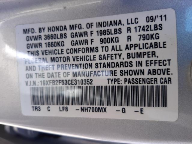 Photo 10 from auction – 2012 HONDA CIVIC LX with VIN 19XFB2F53CE310352