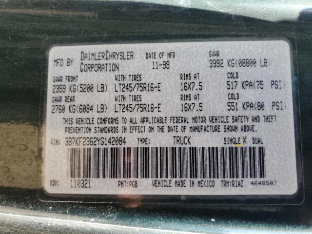 Photo 10 from auction – 2000 DODGE RAM 2500 with VIN 3B7KF2362YG142084