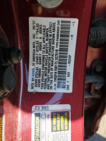 Photo 10 from auction – 2007 HONDA CIVIC with VIN 1HGFA15817L107516