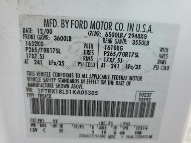 Photo 10 from auction – 2001 FORD F150 with VIN 1FTRX18L51KA05305