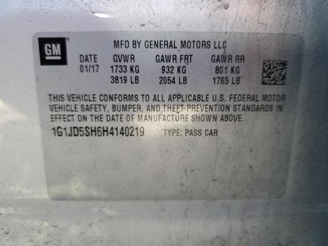 Photo 10 from auction – 2017 CHEVROLET SONIC LT with VIN 1G1JD5SH6H4140219