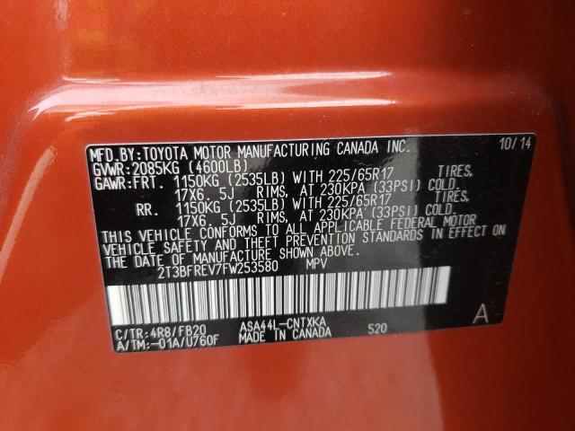 Photo 10 from auction – 2015 TOYOTA RAV4 LE with VIN 2T3BFREV7FW253580
