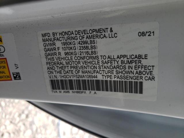 Photo 10 from auction – 2021 HONDA ACCORD EXL with VIN 1HGCV1F52MA106944