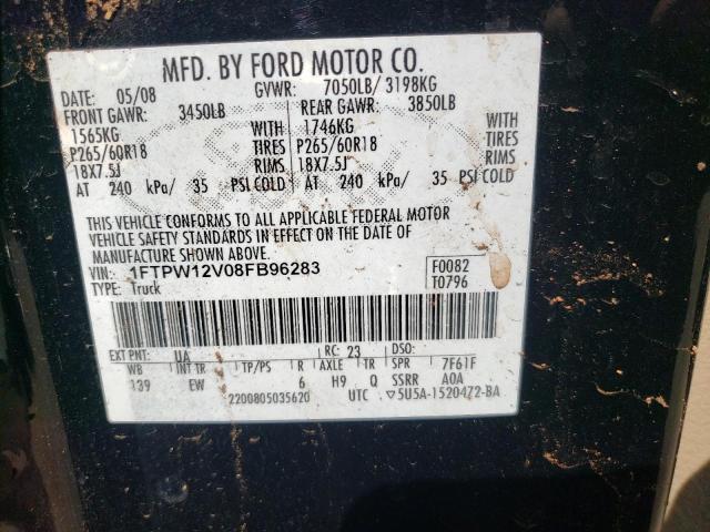 Photo 10 from auction – 2008 FORD F150 SUPER with VIN 1FTPW12V08FB96283