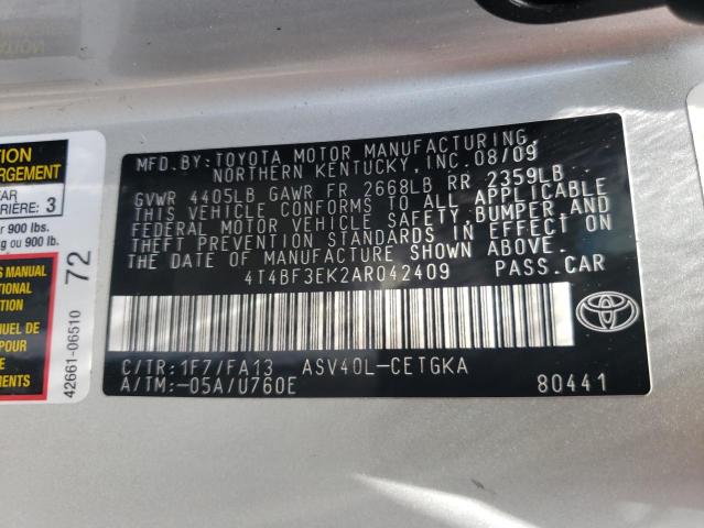 Photo 10 from auction – 2010 TOYOTA CAMRY BASE with VIN 4T4BF3EK2AR042409