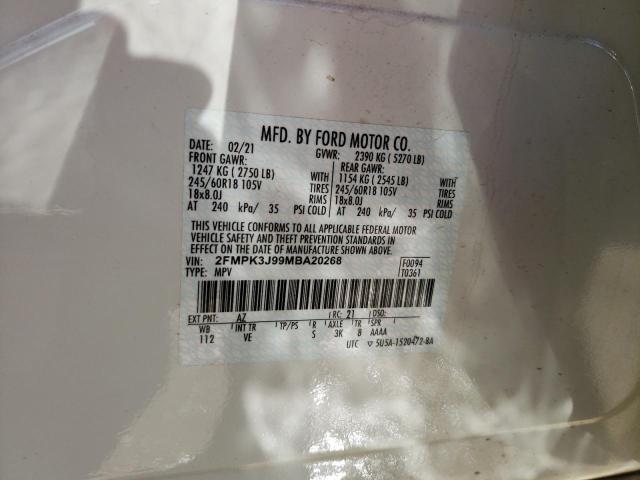 Photo 10 from auction – 2021 FORD EDGE SEL with VIN 2FMPK3J99MBA20268