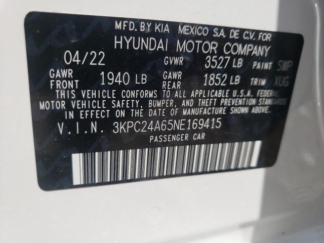 Photo 10 from auction – 2022 HYUNDAI ACCENT SE with VIN 3KPC24A65NE169415