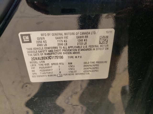Photo 10 from auction – 2012 CHEVROLET EQUINOX LS with VIN 2GNALBEK3C1175196