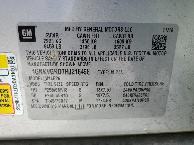 Photo 10 from auction – 2017 CHEVROLET TRAVERSE L with VIN 1GNKVGKD7HJ216458