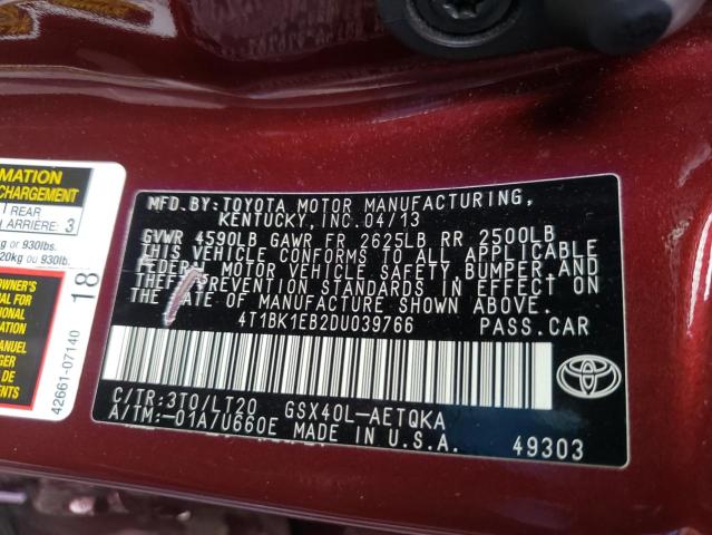 Photo 10 from auction – 2013 TOYOTA AVALON BAS with VIN 4T1BK1EB2DU039766