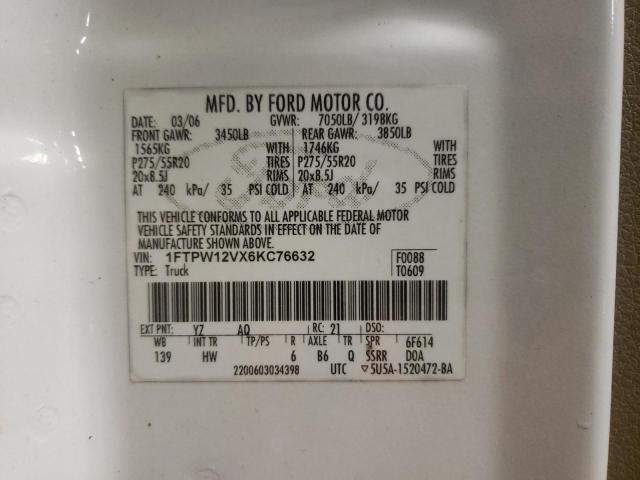 Photo 10 from auction – 2006 FORD F150 SUPER with VIN 1FTPW12VX6KC76632