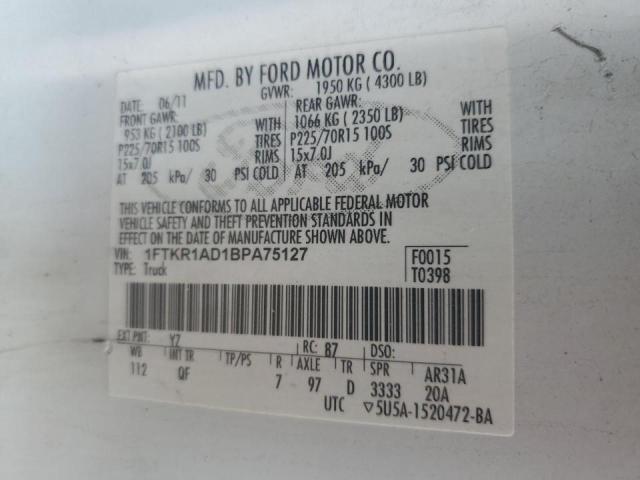 Photo 10 from auction – 2011 FORD RANGER with VIN 1FTKR1AD1BPA75127