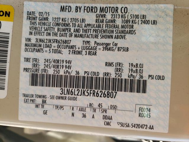 Photo 10 from auction – 2015 LINCOLN MKZ with VIN 3LN6L2JK5FR626807