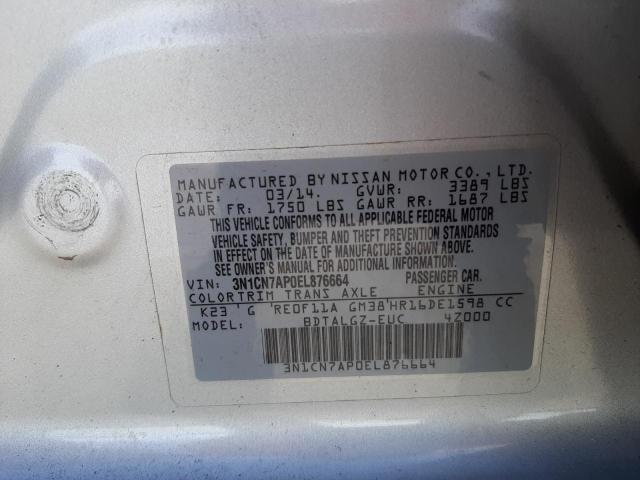 Photo 10 from auction – 2014 NISSAN VERSA S with VIN 3N1CN7AP0EL876664