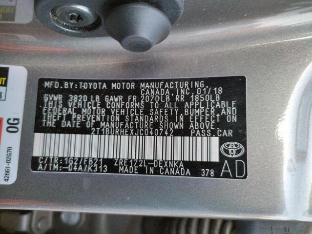 Photo 10 from auction – 2018 TOYOTA COROLLA L with VIN 2T1BURHEXJC040742