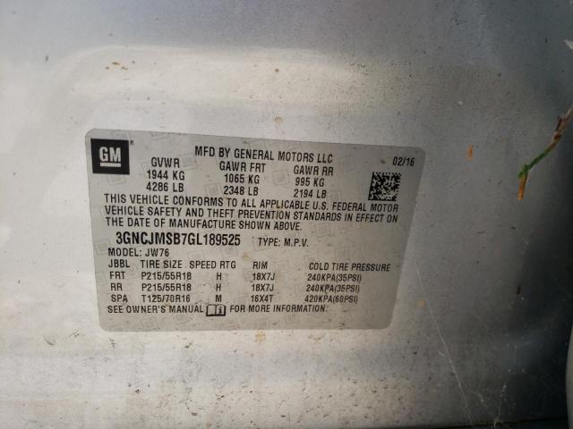 Photo 10 from auction – 2016 CHEVROLET TRAX LTZ with VIN 3GNCJMSB7GL189525