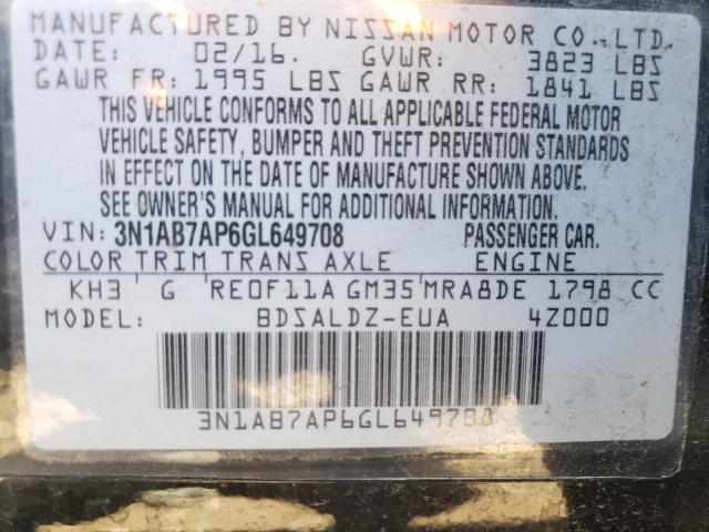 Photo 10 from auction – 2016 NISSAN SENTRA S with VIN 3N1AB7AP6GL649708