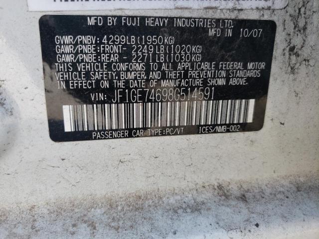 Photo 10 from auction – 2008 SUBARU IMPREZA WR with VIN JF1GE74698G514591