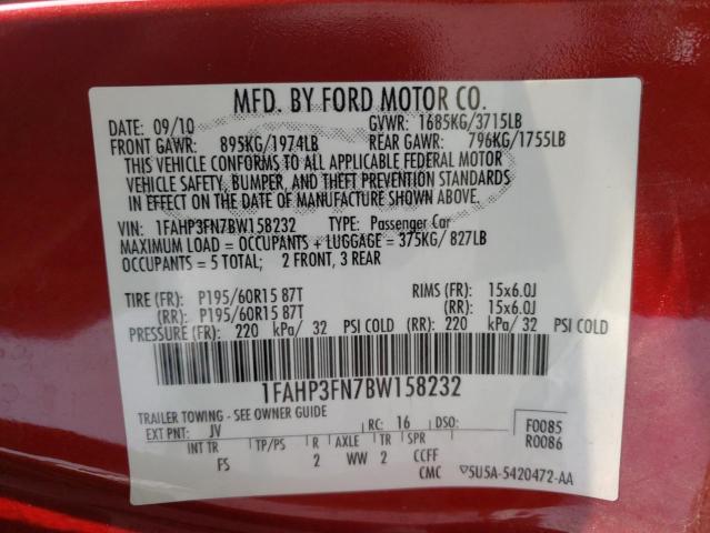 Photo 10 from auction – 2011 FORD FOCUS SE with VIN 1FAHP3FN7BW158232