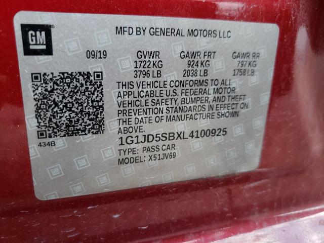 Photo 10 from auction – 2020 CHEVROLET SONIC LT with VIN 1G1JD5SBXL4100925