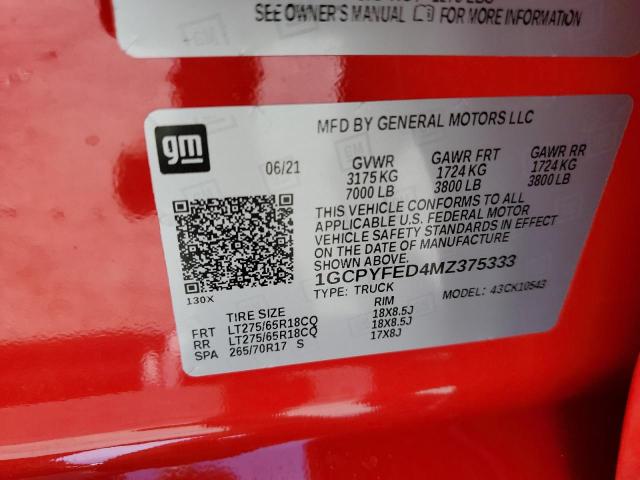 Photo 10 from auction – 2021 CHEVROLET SILVERADO with VIN 1GCPYFED4MZ375333