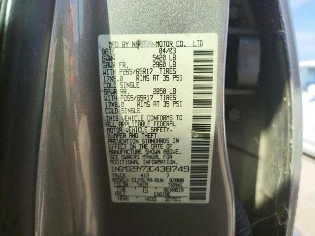 Photo 10 from auction – 2003 NISSAN FRONTIER C with VIN 1N6MD29Y73C438749