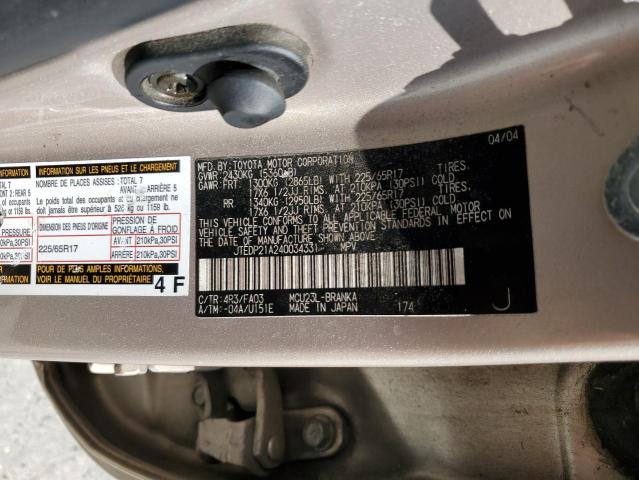 Photo 10 from auction – 2004 TOYOTA HIGHLANDER with VIN JTEDP21A240034331