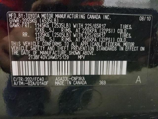 Photo 10 from auction – 2010 TOYOTA RAV4 with VIN 2T3BF4DV3AW075129