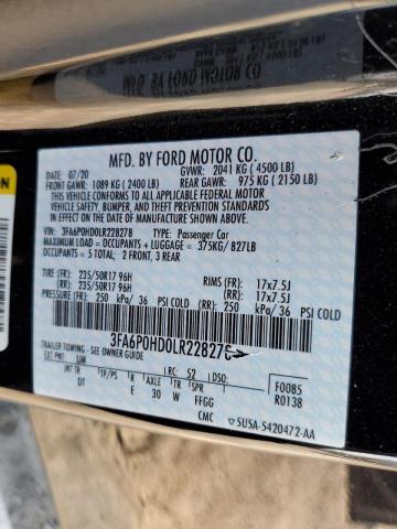 Photo 10 from auction – 2020 FORD FUSION SE with VIN 3FA6P0HD0LR228278