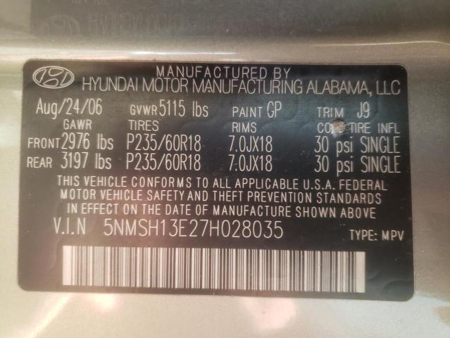 Photo 10 from auction – 2007 HYUNDAI SANTA FE S with VIN 5NMSH13E27H028035