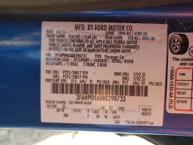 Photo 10 from auction – 2011 FORD FUSION SE with VIN 3FAHP0HA0BR298733