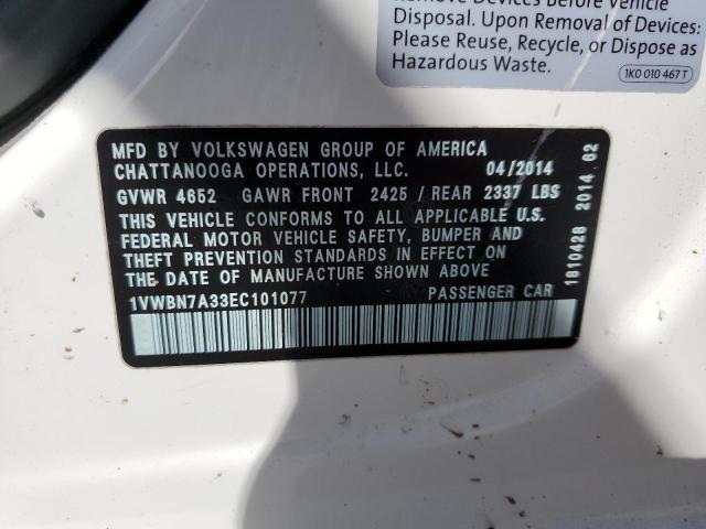 Photo 10 from auction – 2014 VOLKSWAGEN PASSAT SE with VIN 1VWBN7A33EC101077