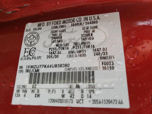 Photo 10 from auction – 2004 FORD EXPLORER S with VIN 1FMZU77K44UB58380