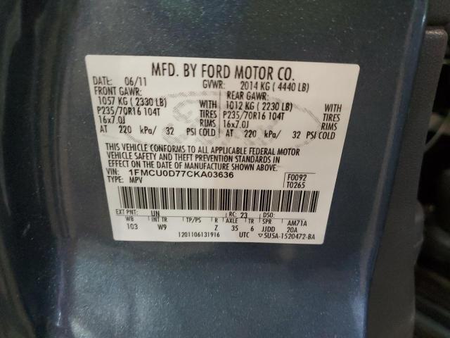Photo 10 from auction – 2012 FORD ESCAPE XLT with VIN 1FMCU0D77CKA03636