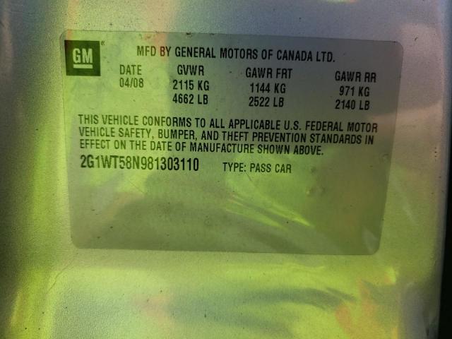 Photo 10 from auction – 2008 CHEVROLET IMPALA LT with VIN 2G1WT58N981303110