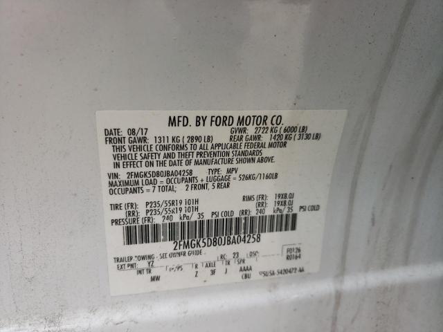 Photo 10 from auction – 2018 FORD FLEX LIMIT with VIN 2FMGK5D80JBA04258