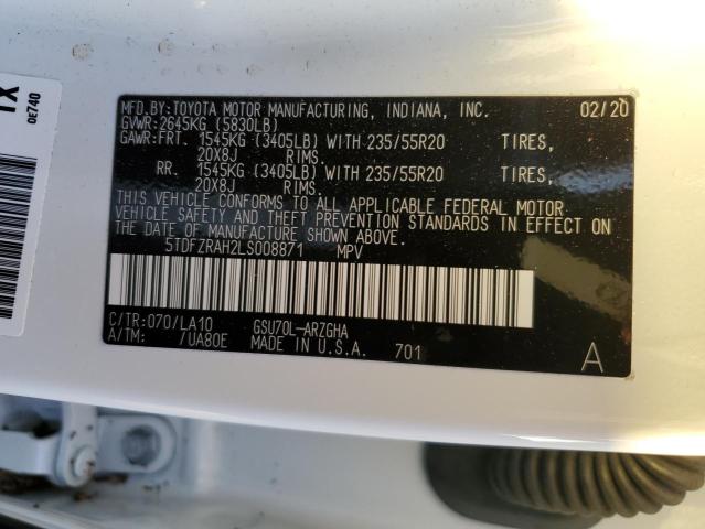 Photo 10 from auction – 2020 TOYOTA HIGHLANDER with VIN 5TDFZRAH2LS008871