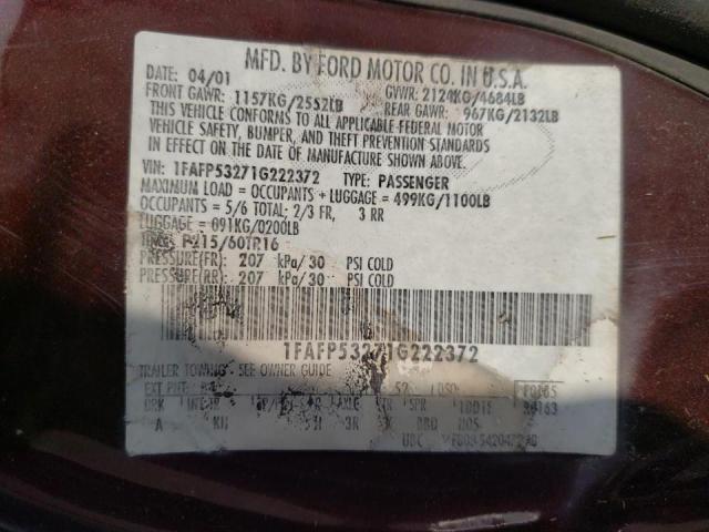 Photo 10 from auction – 2001 FORD TAURUS SE with VIN 1FAFP53271G222372