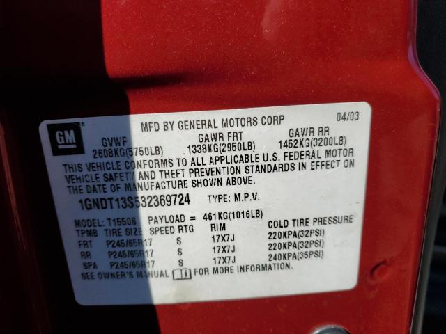 Photo 10 from auction – 2003 CHEVROLET TRAILBLAZE with VIN 1GNDT13S532369724